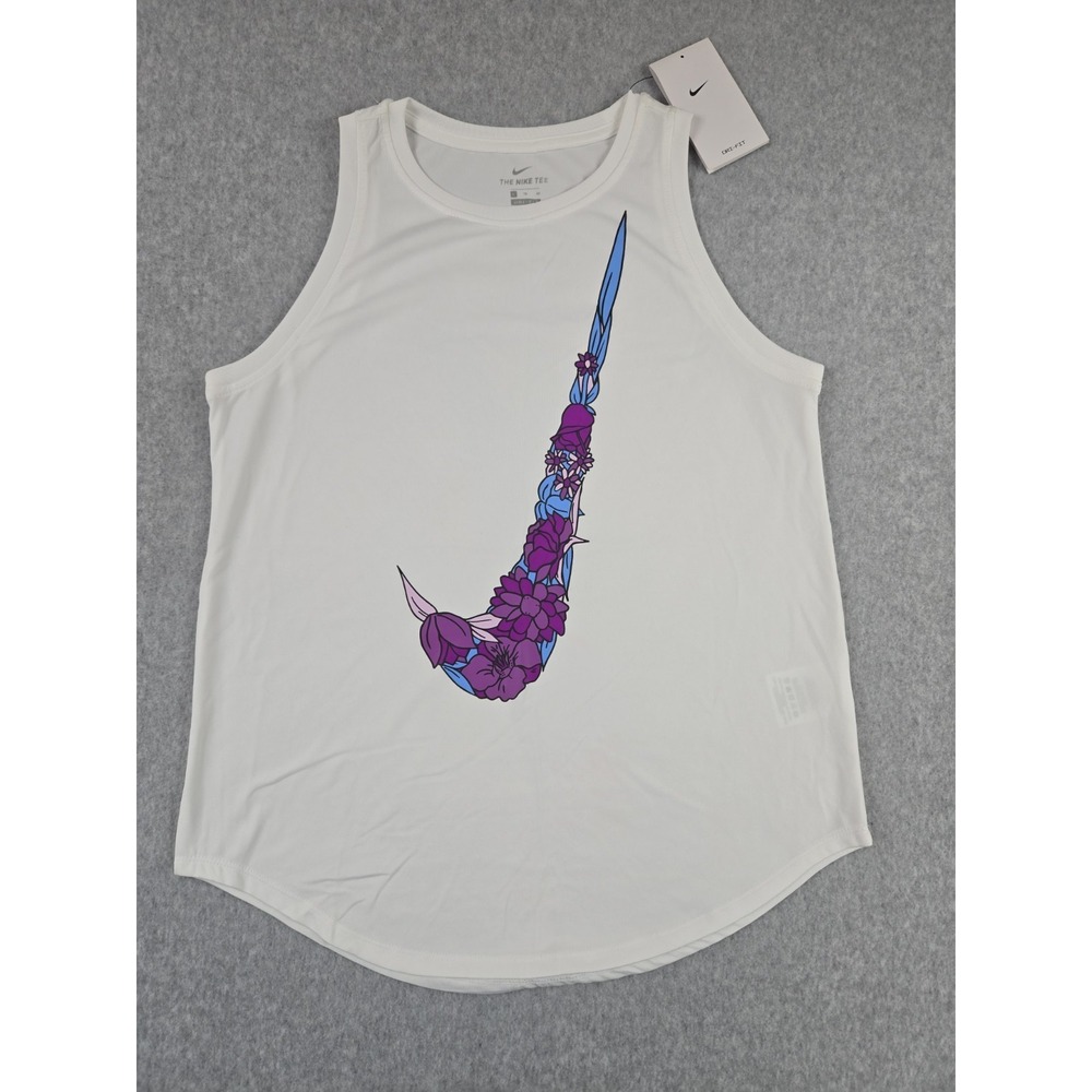 Nike Tank Top Shirt Girls Size XL X-Large Swoosh Sleeveless White Purple NWT